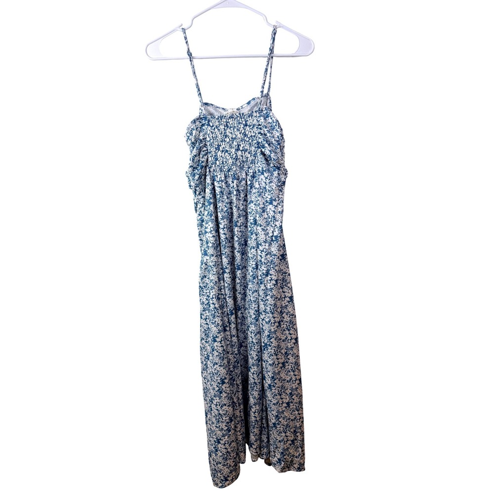 Loveriche Floral Ruched Midi Dress Blue White Smocked Back LD43735 Sky Womens S - Picture 9 of 11